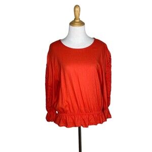 Anne Carson Women's Top Red  Linen Blend Blouse Top Size Large
